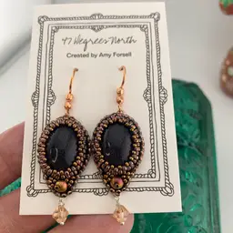 Blue Goldstone Bead Embroidered Earrings Made By Me