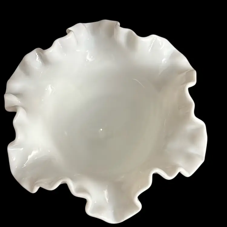 Fenton Ruffled Milk Glass Hobnail Candy Dish