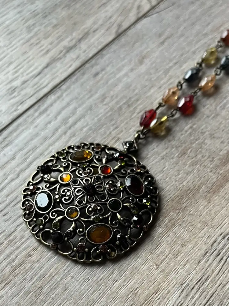 Brown Red Gold beaded necklace 23 inch