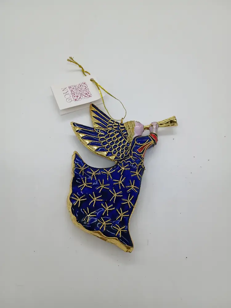 NYCO Cloisonné Christmas Ornament Angel with Trumpet 5"
