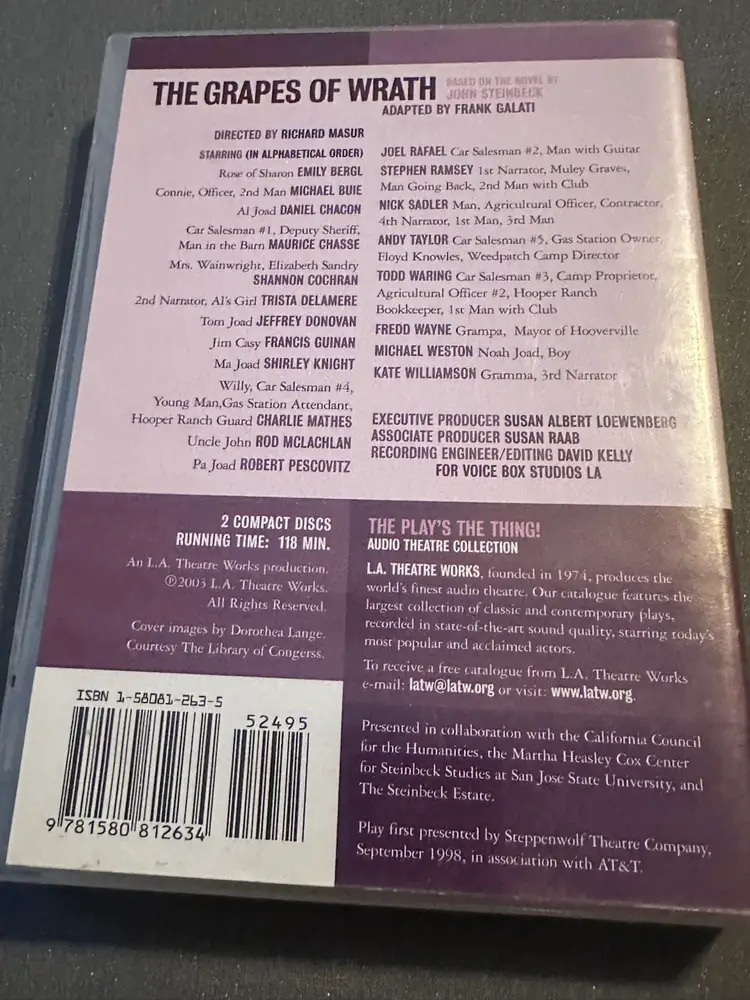 The Grapes of Wrath Audio CD by John Steinbeck, LA Theatre Works, 2 Disc Set