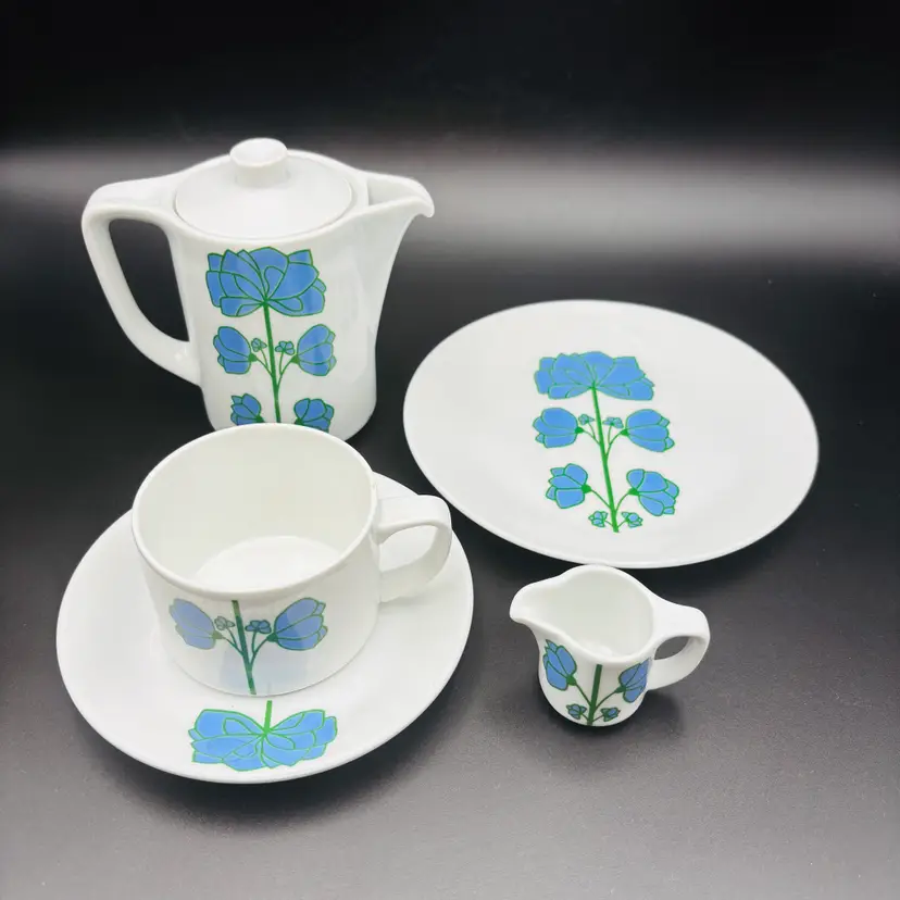 Vintage Schonwald Porcelain Coffee/Tea Set Retro Blue Floral Made in Germany