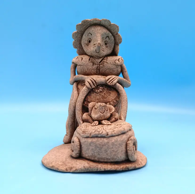 Studio Pottery Anthropomrphic Mouse Mama & Baby Figurine, Stamped