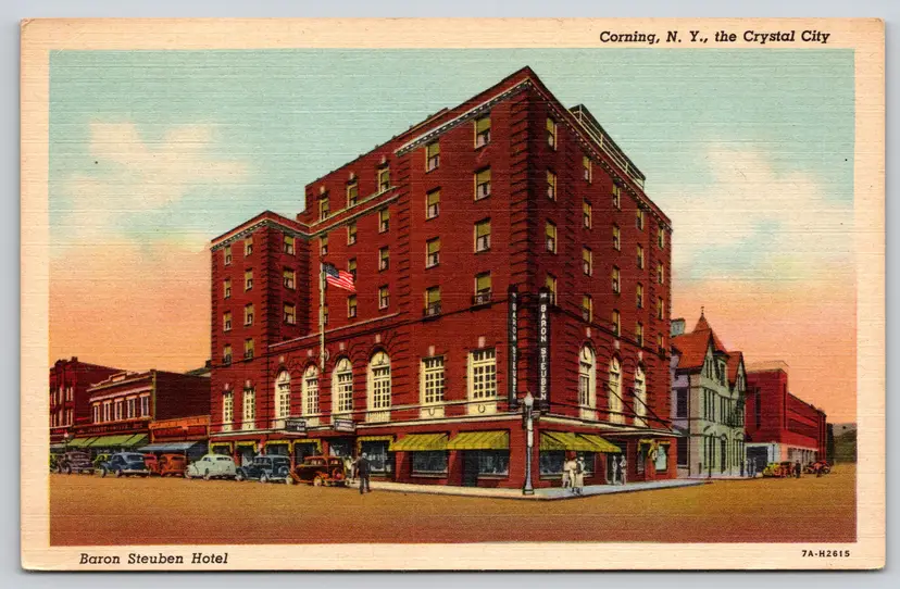 Postcard Baron Steuben Hotel Corning New York the Crystal City Linen - 12794