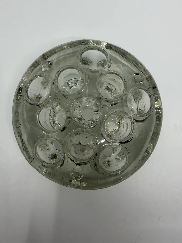Vintage 11 Hole Clear Glass Footed Flower Frog