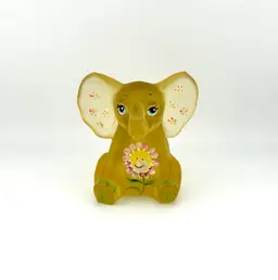 Fenton Hand Painted Buttercup Yellow Glass Elephant Figurine 3.5”x 3.25”x 3.5”