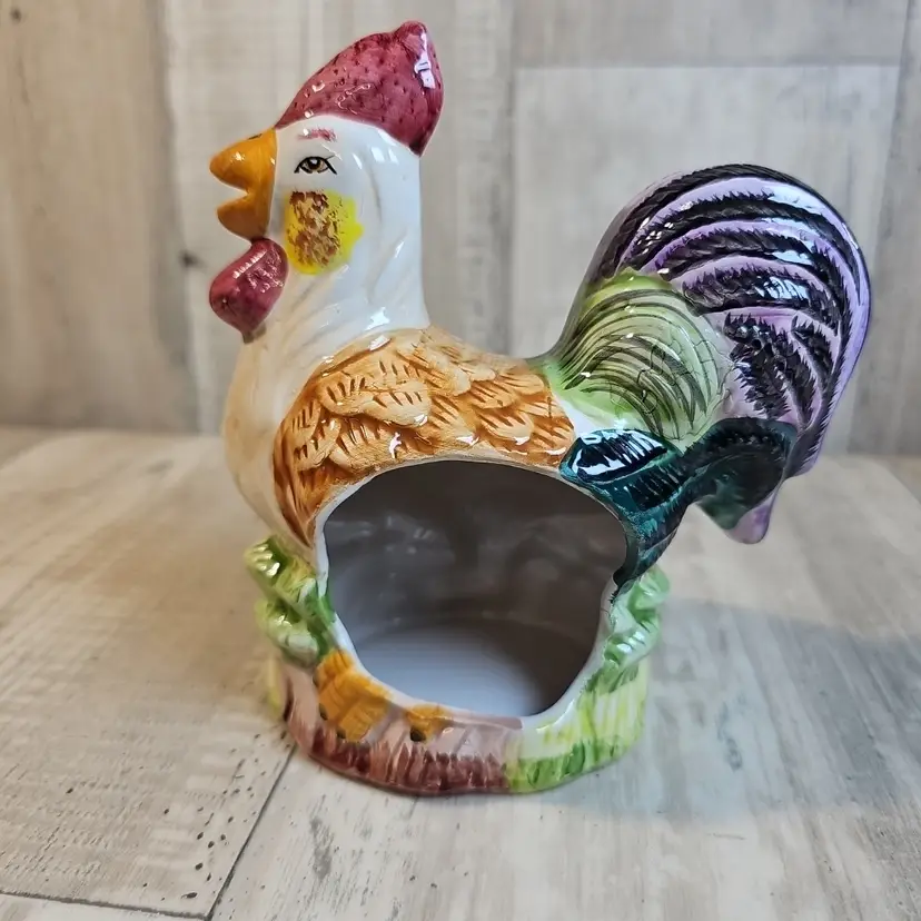 Vintage Colorful Rooster Ceramic Sponge Holder • Farmhouse Kitchen Charm