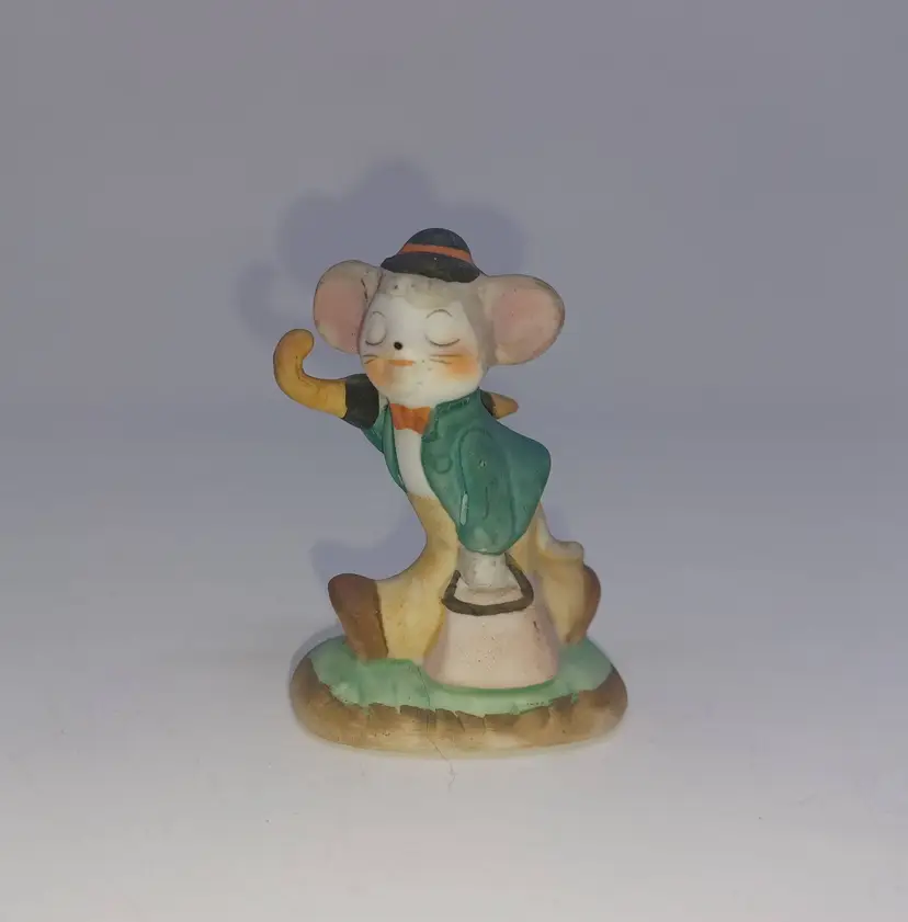 Vintage Lefton Anthropomorphic Mouse Cherub Figurine Umbrella Suitcase 1950s