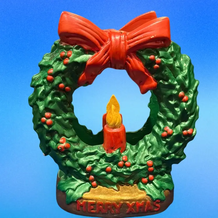 Vintage Christmas Wreath Ceramic Napkin Holder 1987