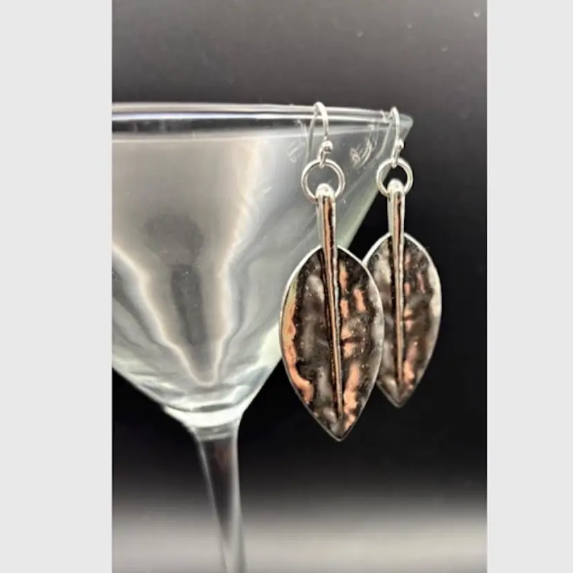 Leaf Drop Earrings Silvertone, Vintage beads, New sterling Silver ear wires