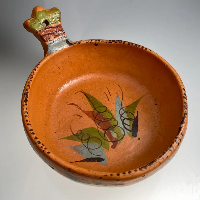 Mexican Clay Nesting Bowl Tlaquepaque Mexico Sarten de Barro Vintage Cookware 8"