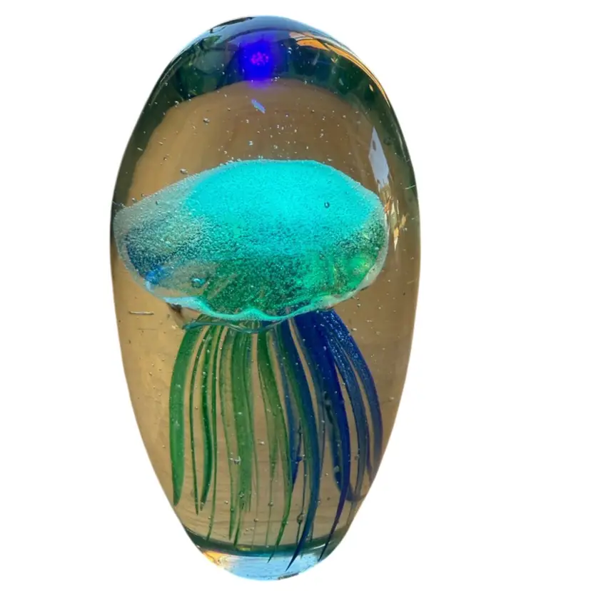 Phosphorescent jellyfish paperweight No Black light Needed!! 6” Large