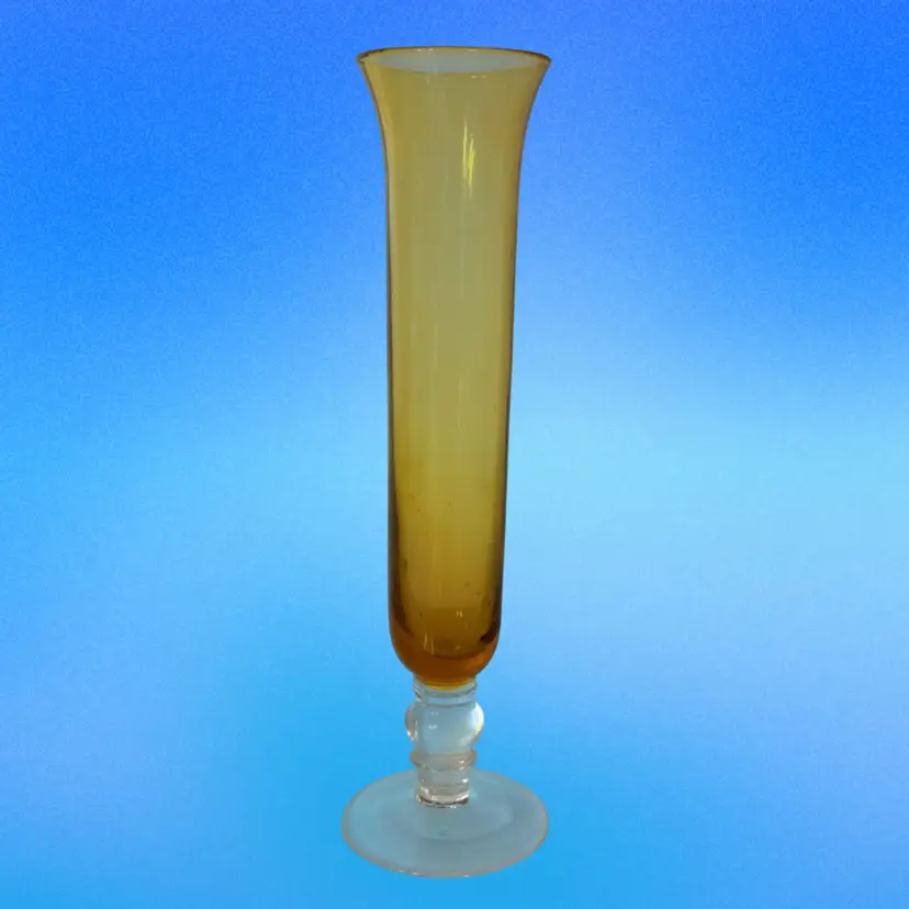 Vintage Amber Glass Clear Glass Pedestal Bud Vase 8”