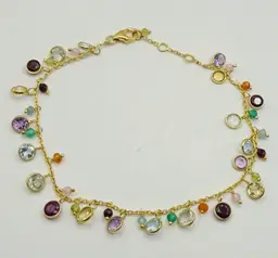 Sterling & Gemstone Anklet Adjustable 9-10” Gold Over Silver Sexy.