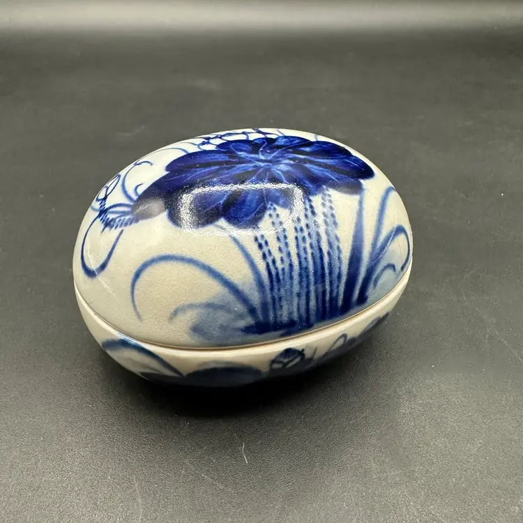 Gorgeous Blue And White Danish Ceramic Bubble Trinket Dish, Made in Holland 4”L 3”W 3”H