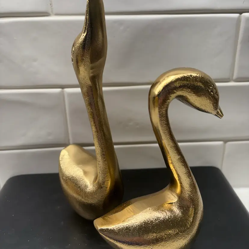 Brass Swan Pair Made in India MCM 7.5" & 5.5"