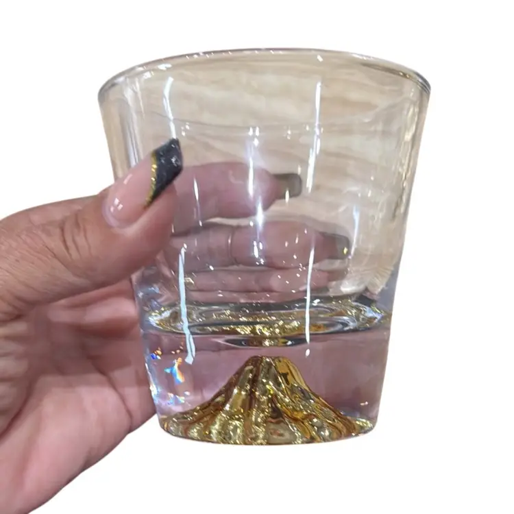 Gold Mount Fuji Low Ball Drinking Glasses Set A Four