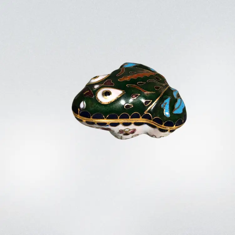 Vintage Tiny Pill Trinket Box Cloisonné FROG 2”