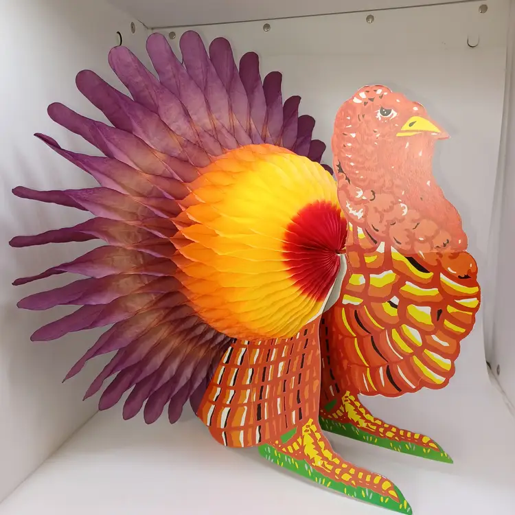 Beistle Turkey Thanksgiving Decoration Honeycomb Red Orange Yellow Tail Vintage