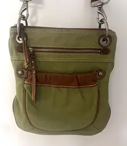 Vintage FOSSIL Messenger Crossbody Handbag Mint Green w/ Brown Cow Leather