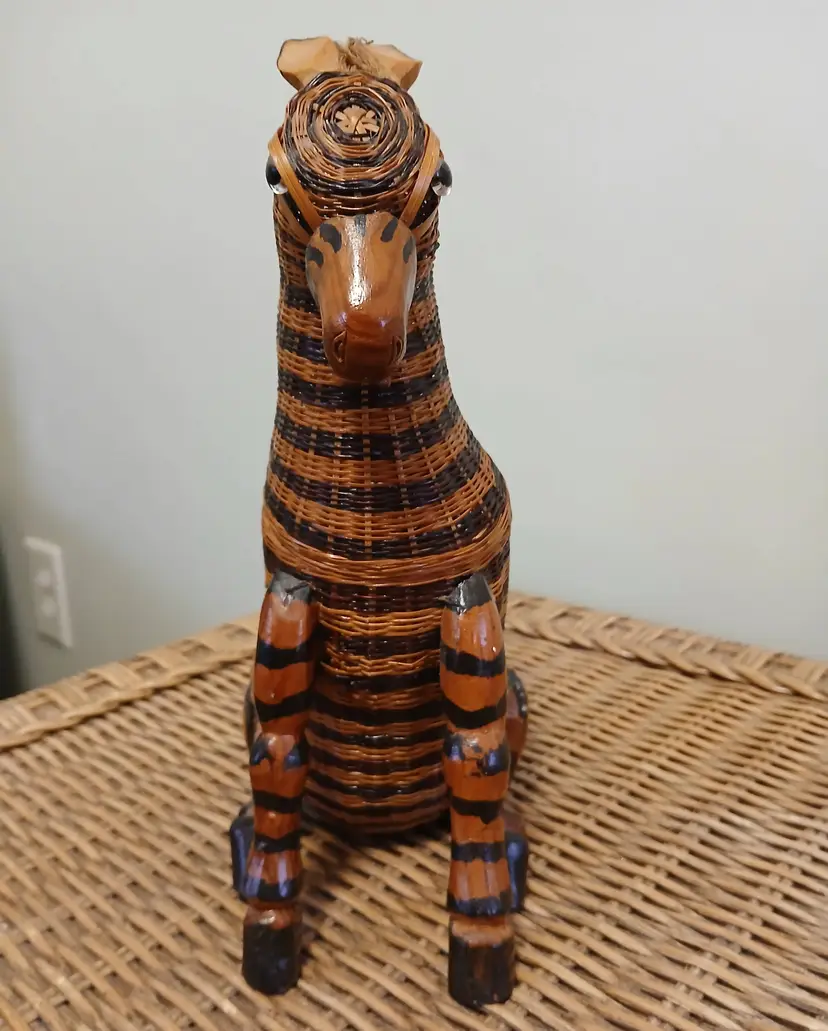 Vintage Wicker Zebra Figurine