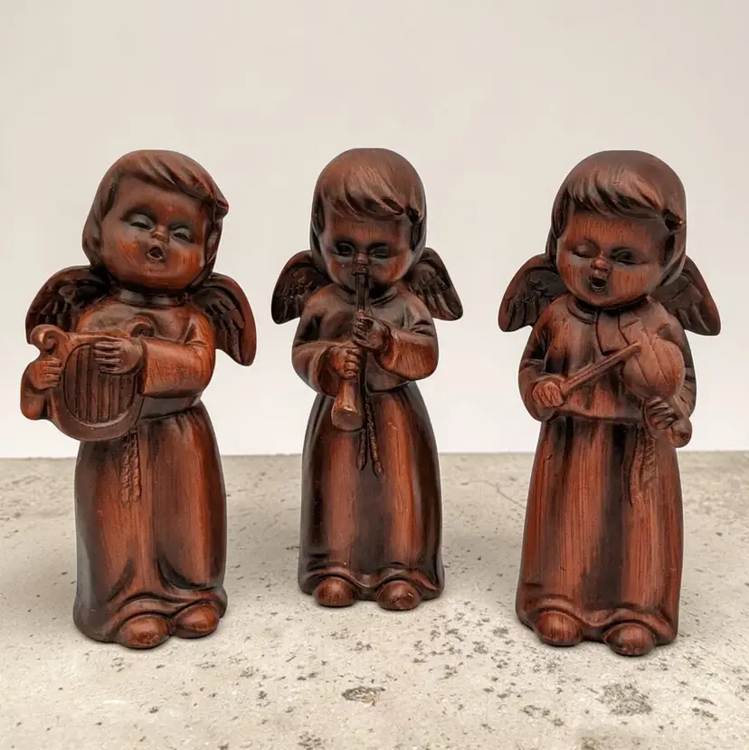 Hand Painted Resin Music Instrument Angels Set 3 Figurines Vtg World Gift Japan