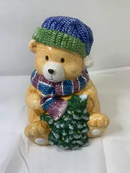 Vntg Bear Christmas Cookie Jar