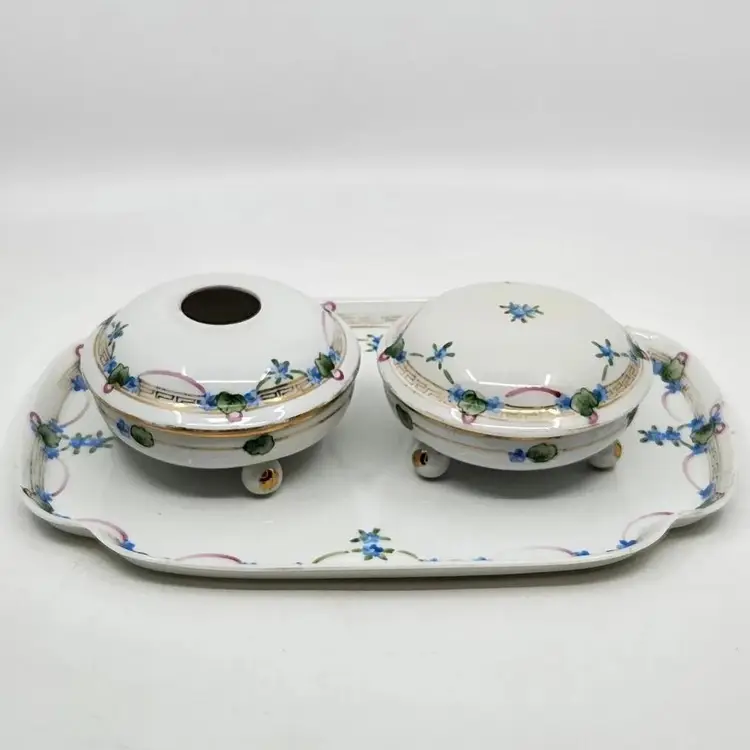 Antique Nippon Hand Painted Blue Flower Dresser Vanity Set Early 1900's  Japan