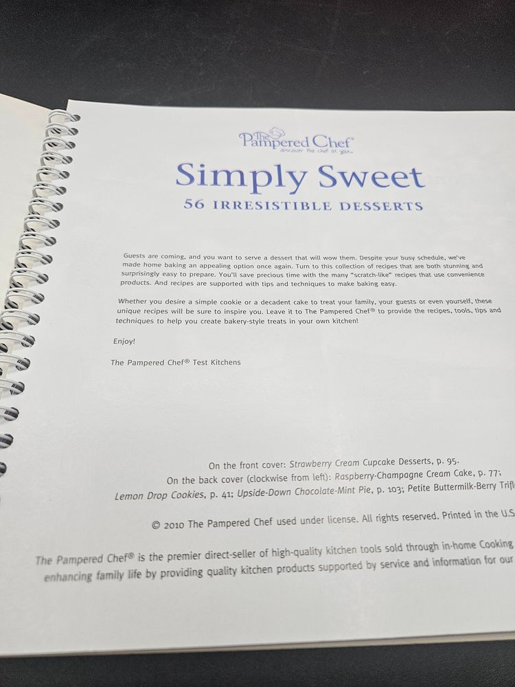 Pampered Chef Cookbooks All the Best & Simply Sweet Food Recipes Spiral Bound