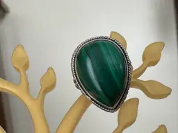Vintage Malachite And Sterling Silver Pear Shaped Ring