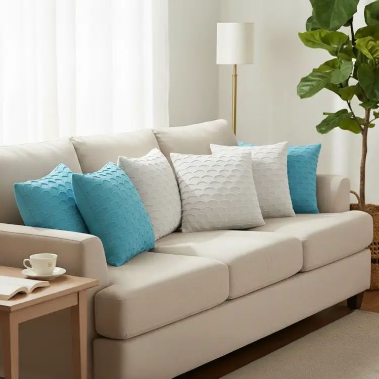 SOGA 6PC Scalloped Wave Pillow Covers Soft Mint & Pure White 45cm Decorative Set