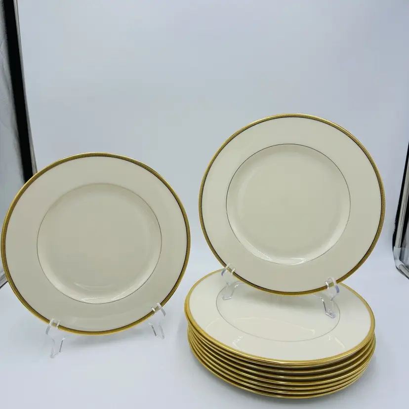 Lenox Porcelain Tuxedo Porcelain Gold Stamp 10 1/2" Dinner Plates USA J-33