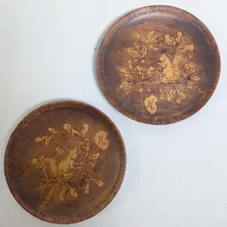 Antique Wood Burned Art Squirrel Plates - Set of 2