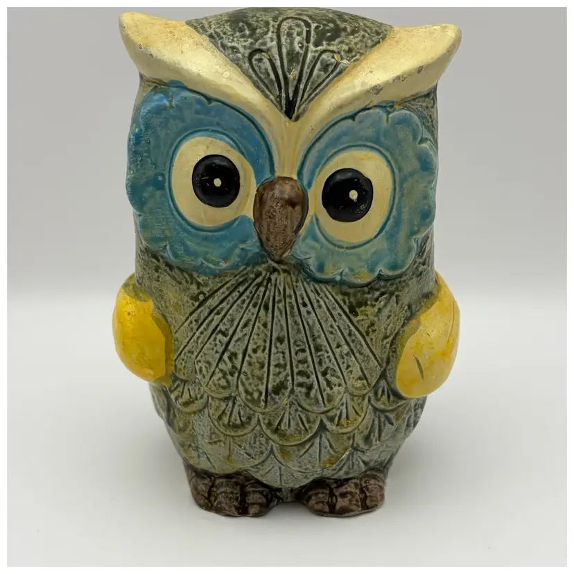 Vintage Owl Ceramic Piggy Bank Retro Owl Coin Bank Taiwan 1970s