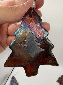 Made By Me - Raku Christmas Tree Ornament #13 Controlled Chaos Pottery 2.5”