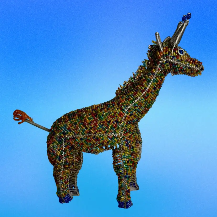 Handcrafted African Wire Beaded Giraffe 🦒 Sculpture 10.5”