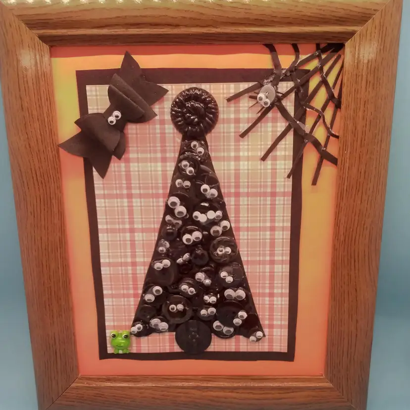 Framed Halloween Button Art with Googly Eyes
