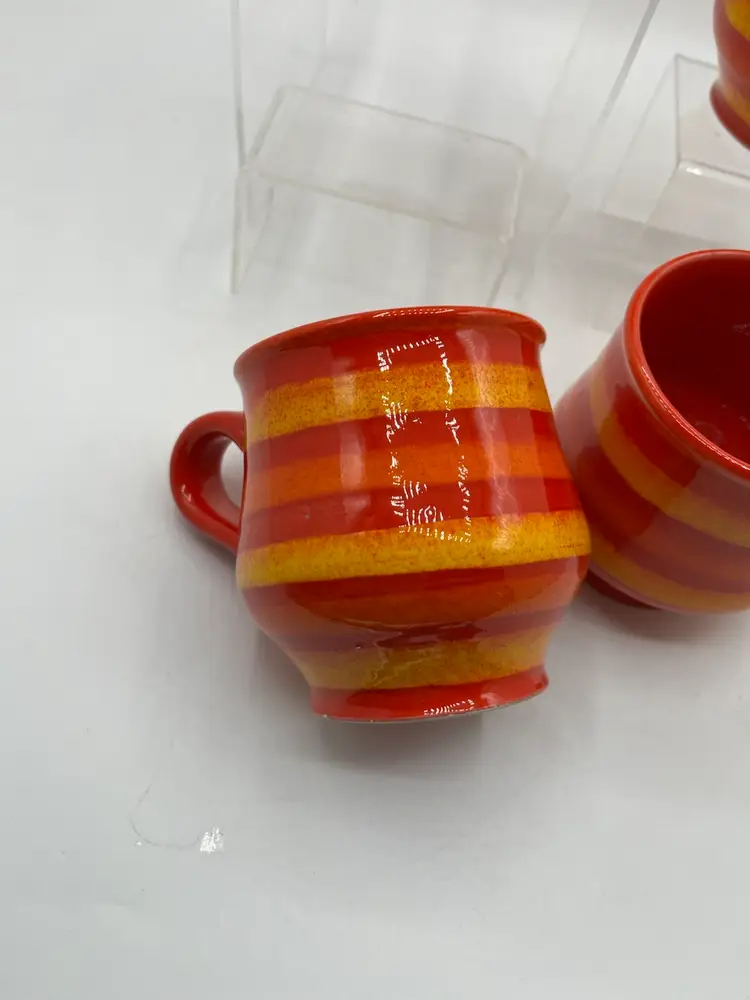 Baldelli  Italian Pottery Orange & Yellow Striped  Coffee Mug set  Of 4