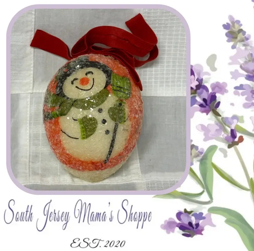 Vintage Egg Shaped Styrofoam With Snowman Overlay Ornament