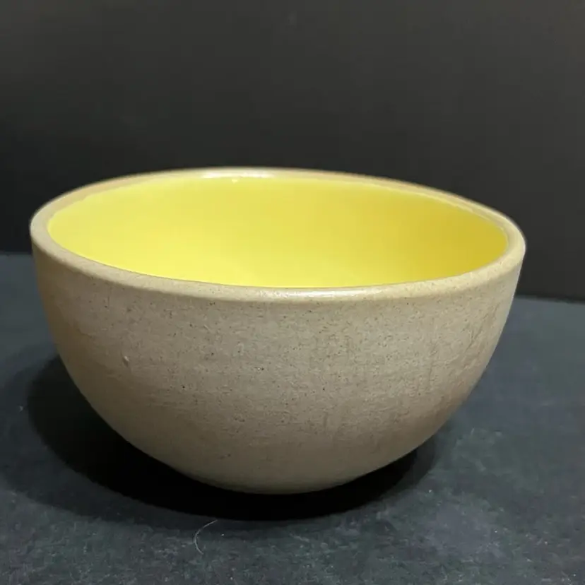 Small Pigeon Forge Pottery Bowl Matte with Yellow Interior Glaze ~2.5” x 5” diameter
