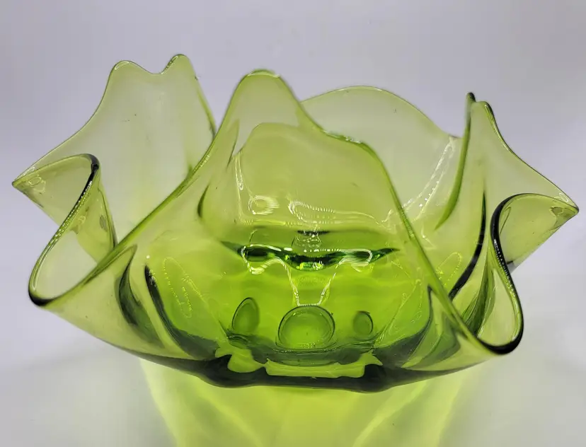 Vintage Viking Epic Drape Green Glass Handkerchief Bowl