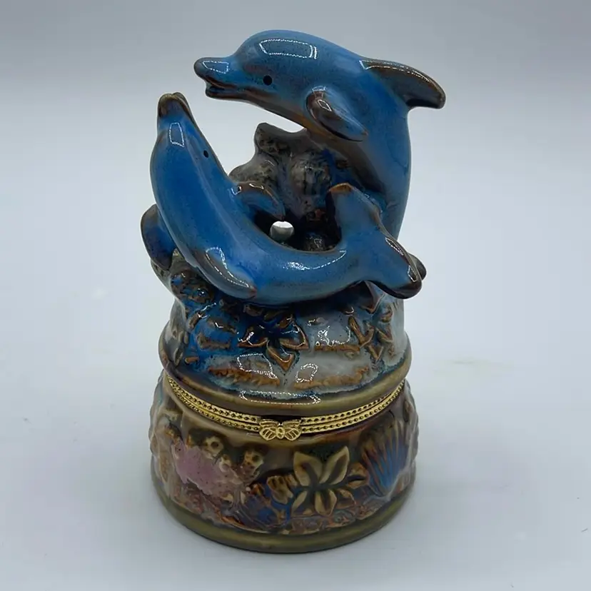 41-blue Dolphin Trinket Box 4.5”