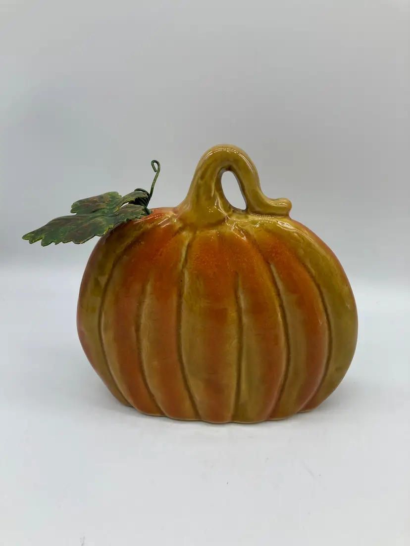 Medium Sized Flat-ish Ceramic Pumpkin Decor