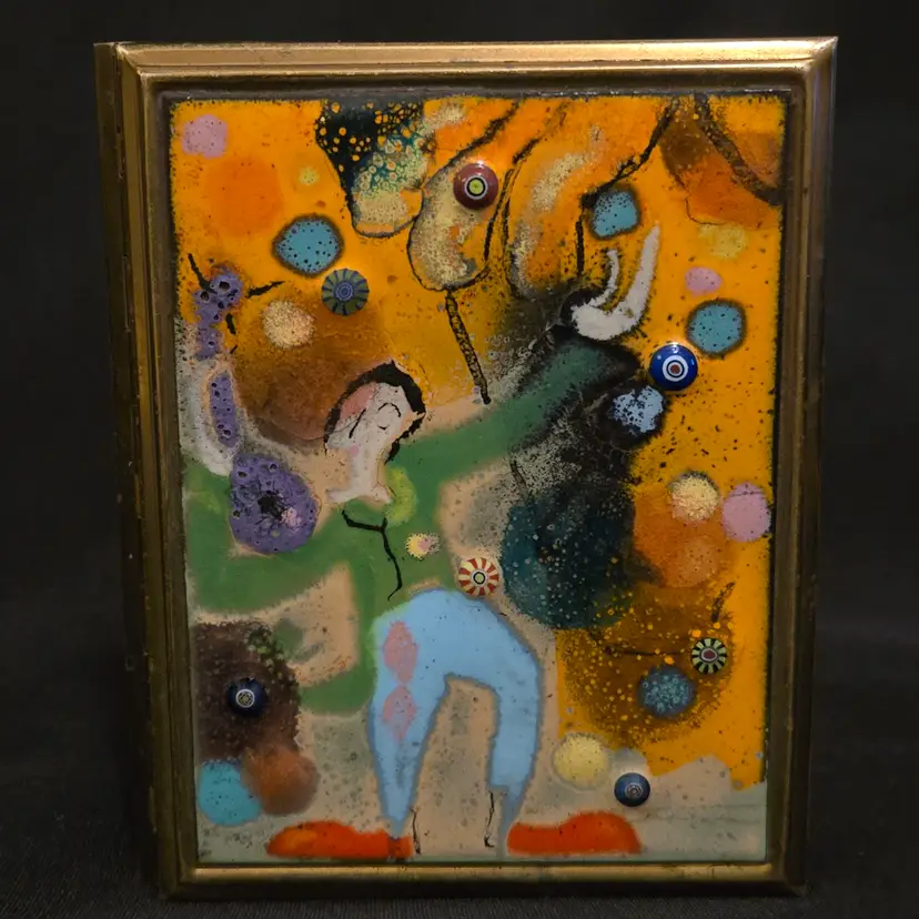 Cigarette Brass Pocket Case Brass, Enamel on Copper Chagall Inspired 4"X3" Vintage