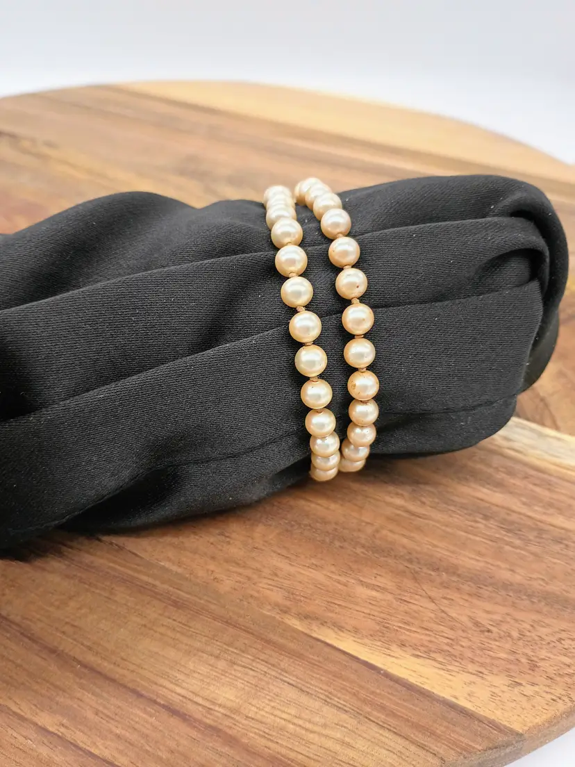 Double Strand Creamy White Faux Pearl Gold Tone Clasp BRACELET 7"