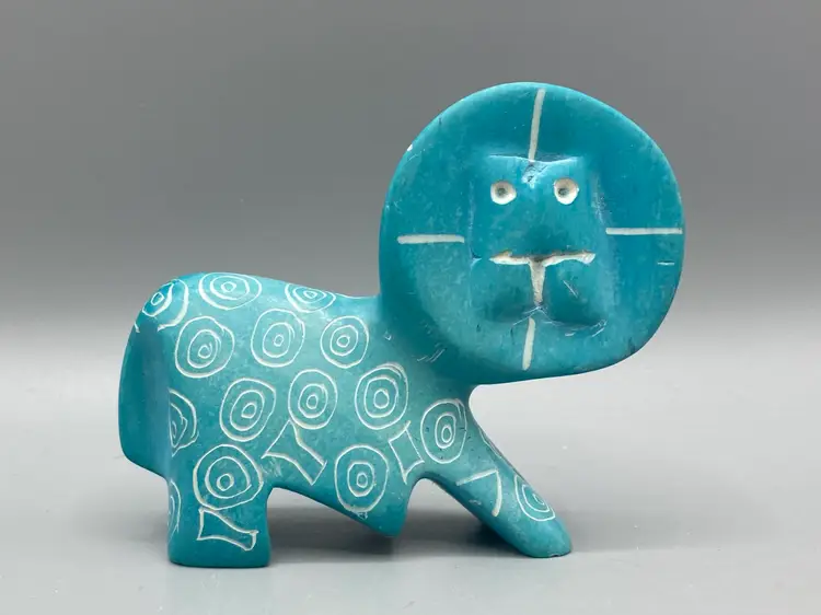 Miniature Kenyan Soapstone Teal Blue Lion