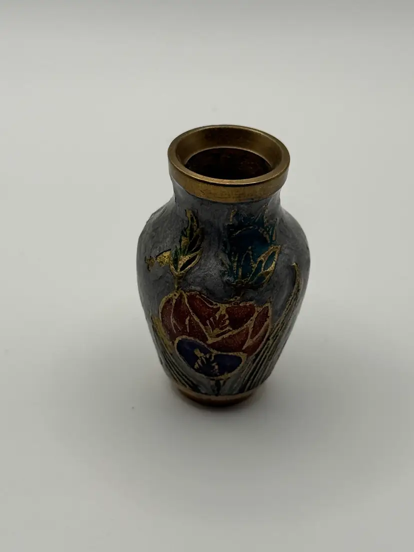 Cloisonne Brass Enamel Mini Bud Vase Cloisonné 2" UV Glow Enamel