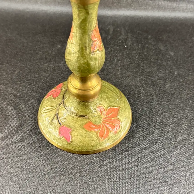 Vintage Enameled Cloisonne Brass Candlestick Candle Holder Made India