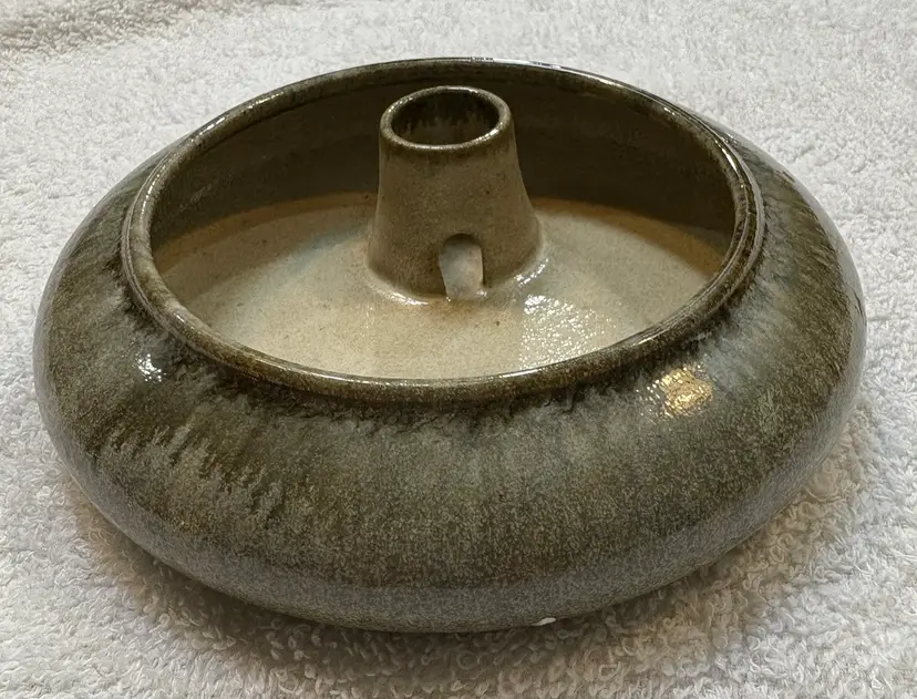 Ikebana Bud Vase. Greyish Brown Glaze. 6” Round And 1.5” High