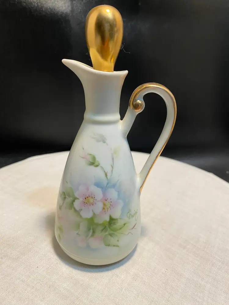Vintage 1983 Hand Painted Signed Porcelain Cruet With Stopper